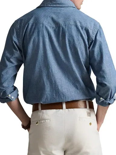 Polo Ralph Lauren Men's Chambray Button-Front Shirt - Medium Indigo | Thumbnail 4 Polo Ralph Lauren Men's Chambray Button-Front Shirt - Medium Indigo | Thumbnail 4