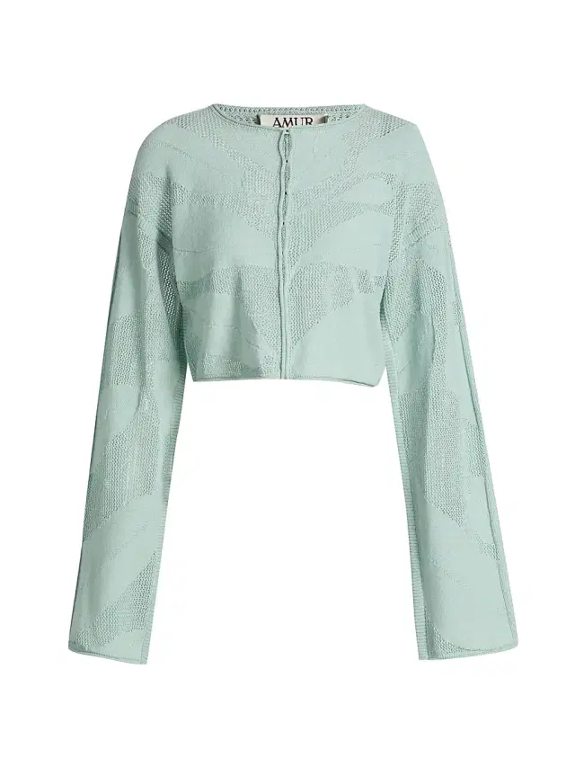 AMUR Women's Nyra Relaxed Crop Knit Cardigan - Sage Petal