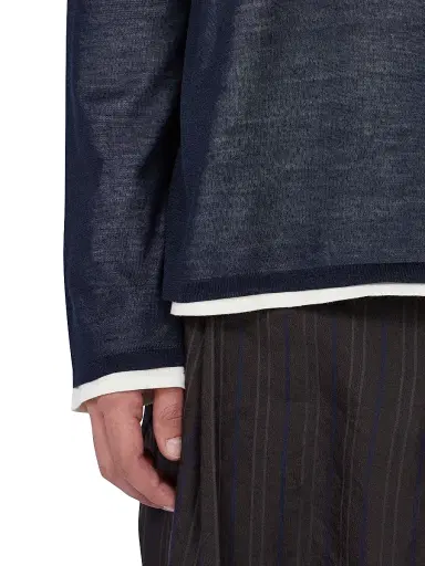 Ferragamo Men's Silk Johnny Collar Polo Sweater - New Navy Bianco Off White - Size XL | Thumbnail 6 Ferragamo Men's Silk Johnny Collar Polo Sweater - New Navy Bianco Off White - Size XL | Thumbnail 6