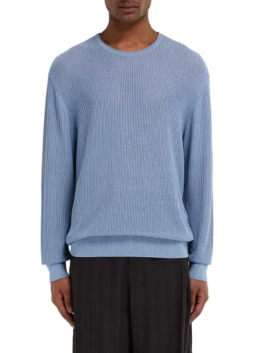 Ferragamo Men's Open Rib-Knit Crewneck Sweater | Thumbnail 3 Ferragamo Men's Open Rib-Knit Crewneck Sweater | Thumbnail 3