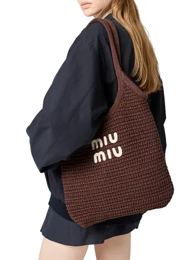 Miu Miu Women's Ivy Raffia-Effect Woven Tote Bag - Brown | Thumbnail 3
