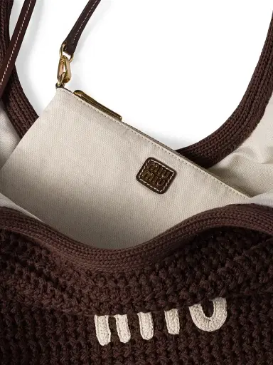 Miu Miu Women's Ivy Raffia-Effect Woven Tote Bag - Brown | Thumbnail 6