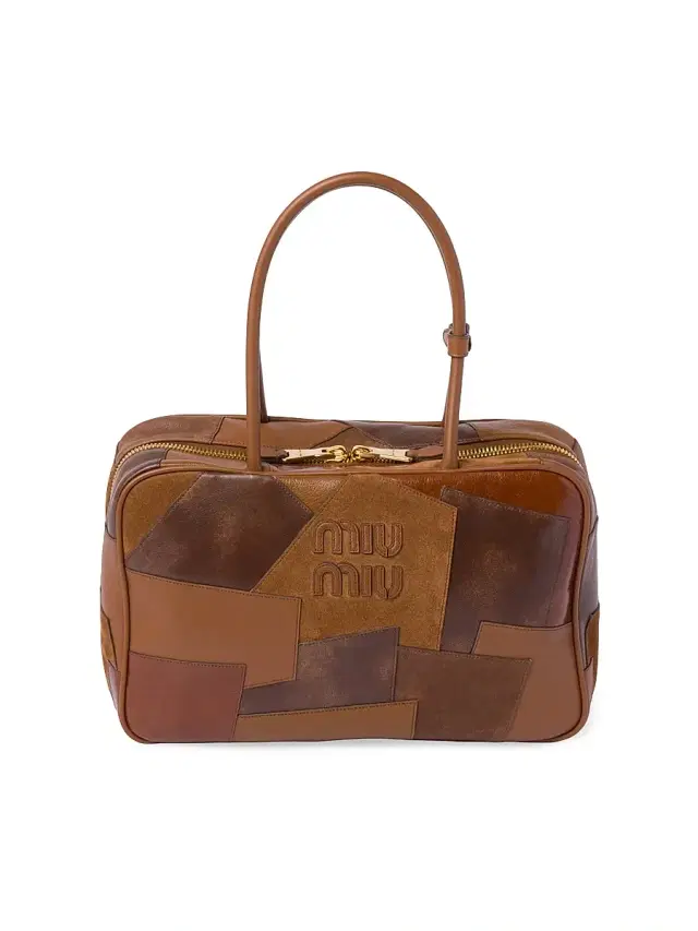 Women's Leather Patchwork Beau Top Handle Bag - Brown