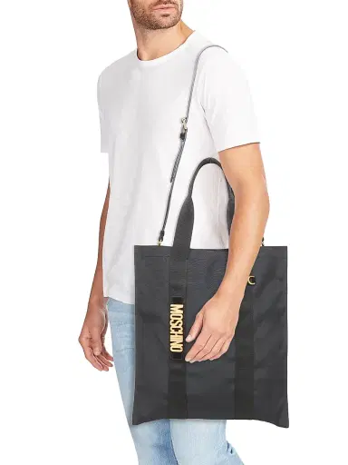 MOSCHINO Men's Logo Hardware Canvas Tote Bag - Black | Thumbnail 2 MOSCHINO Men's Logo Hardware Canvas Tote Bag - Black | Thumbnail 2