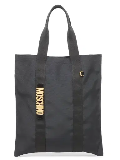 MOSCHINO Men's Logo Hardware Canvas Tote Bag - Black | Thumbnail 1 MOSCHINO Men's Logo Hardware Canvas Tote Bag - Black | Thumbnail 1