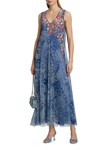 Johnny Was Women's Odalys Embroidered Printed Mesh Maxi Dress - Irina - Size Large | Thumbnail 2 Johnny Was Women's Odalys Embroidered Printed Mesh Maxi Dress - Irina - Size Large | Thumbnail 2