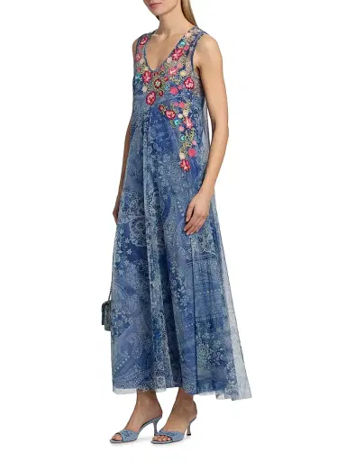 Johnny Was Women's Odalys Embroidered Printed Mesh Maxi Dress - Irina - Size Large | Thumbnail 4 Johnny Was Women's Odalys Embroidered Printed Mesh Maxi Dress - Irina - Size Large | Thumbnail 4
