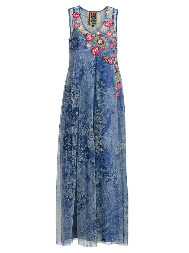 Johnny Was Women's Odalys Embroidered Printed Mesh Maxi Dress - Irina