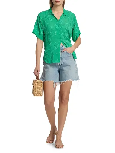 Johnny Was Women's The Audrey Eyelet Flower Embroidered Shirt - Bright Green - Size Small | Thumbnail 2 Johnny Was Women's The Audrey Eyelet Flower Embroidered Shirt - Bright Green - Size Small | Thumbnail 2