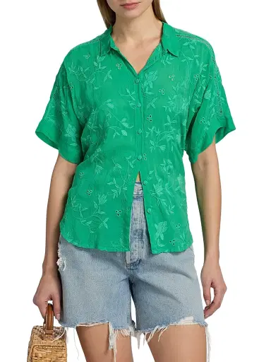 Johnny Was Women's The Audrey Eyelet Flower Embroidered Shirt - Bright Green - Size Small | Thumbnail 3 Johnny Was Women's The Audrey Eyelet Flower Embroidered Shirt - Bright Green - Size Small | Thumbnail 3