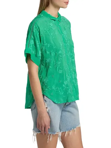 Johnny Was Women's The Audrey Eyelet Flower Embroidered Shirt - Bright Green - Size Small | Thumbnail 4 Johnny Was Women's The Audrey Eyelet Flower Embroidered Shirt - Bright Green - Size Small | Thumbnail 4