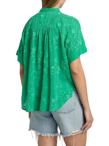Johnny Was Women's The Audrey Eyelet Flower Embroidered Shirt - Bright Green - Size Small | Thumbnail 5 Johnny Was Women's The Audrey Eyelet Flower Embroidered Shirt - Bright Green - Size Small | Thumbnail 5