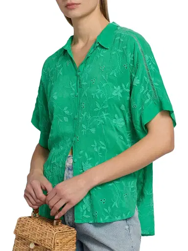 Johnny Was Women's The Audrey Eyelet Flower Embroidered Shirt - Bright Green - Size Small | Thumbnail 6 Johnny Was Women's The Audrey Eyelet Flower Embroidered Shirt - Bright Green - Size Small | Thumbnail 6