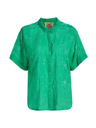 Johnny Was Women's The Audrey Eyelet Flower Embroidered Shirt - Bright Green - Size Small | Thumbnail 1 Johnny Was Women's The Audrey Eyelet Flower Embroidered Shirt - Bright Green - Size Small | Thumbnail 1