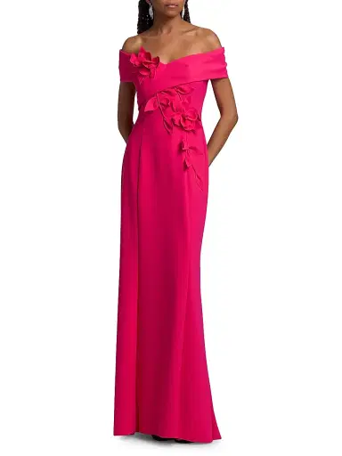 Teri Jon by Rickie Freeman Women's Scuba Flower Off-The-Shoulder Gown | Thumbnail 3 Teri Jon by Rickie Freeman Women's Scuba Flower Off-The-Shoulder Gown | Thumbnail 3