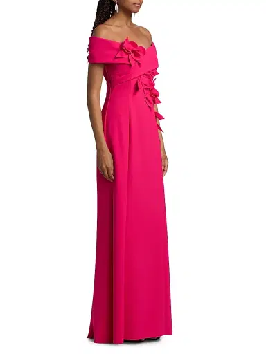 Teri Jon by Rickie Freeman Women's Scuba Flower Off-The-Shoulder Gown | Thumbnail 4 Teri Jon by Rickie Freeman Women's Scuba Flower Off-The-Shoulder Gown | Thumbnail 4