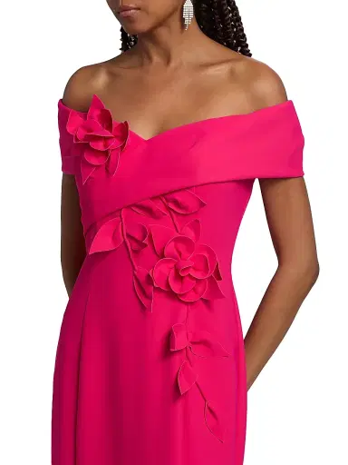 Teri Jon by Rickie Freeman Women's Scuba Flower Off-The-Shoulder Gown | Thumbnail 6 Teri Jon by Rickie Freeman Women's Scuba Flower Off-The-Shoulder Gown | Thumbnail 6