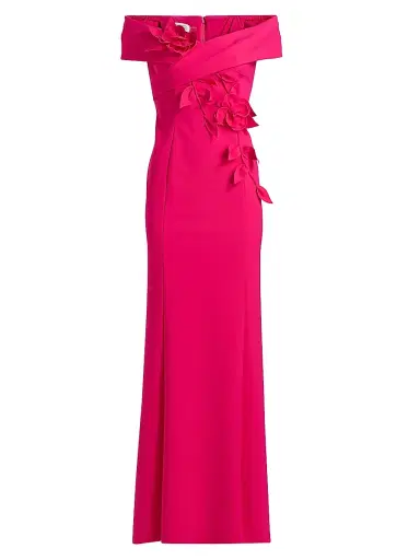 Teri Jon by Rickie Freeman Women's Scuba Flower Off-The-Shoulder Gown | Thumbnail 1 Teri Jon by Rickie Freeman Women's Scuba Flower Off-The-Shoulder Gown | Thumbnail 1