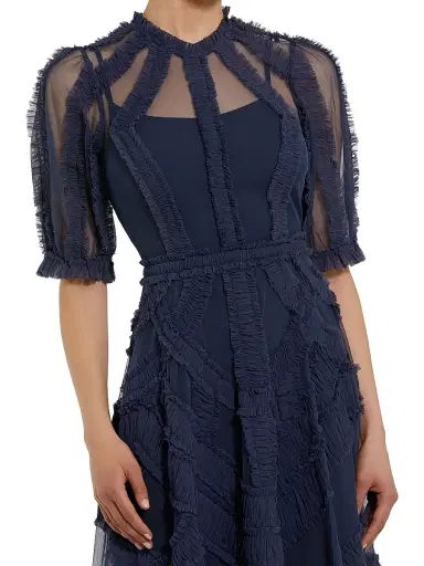 Mac Duggal Women's Petite Tulle Ruffle Tiered Midi-Dress - Midnight - Size Petite 16 | Thumbnail 3
