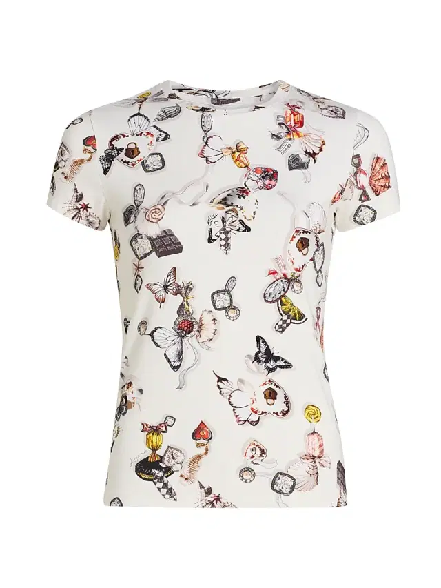 L'AGENCE Women's Ressi Lock Butterfly Crewneck T-Shirt - Ecru Lock Butterfly