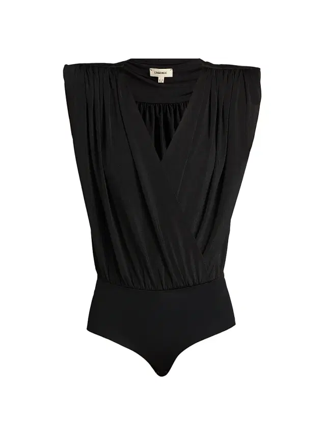 L'AGENCE Women's Akari Draped Shoulder Pad Bodysuit - Black