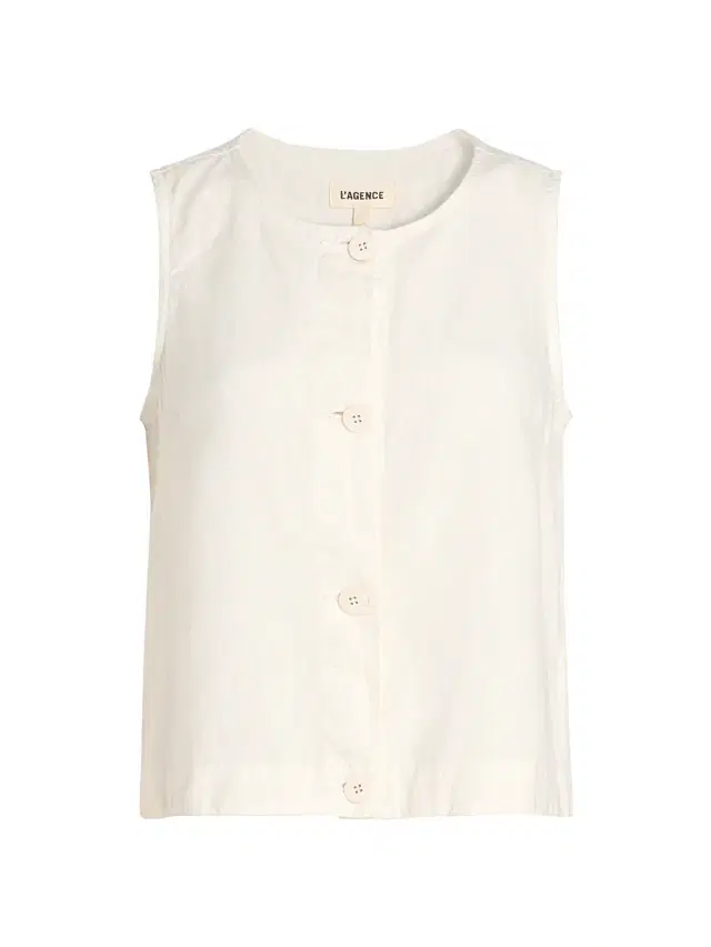 L'AGENCE Women's Foster Linen A-Line Button-Front Top - Vintage White
