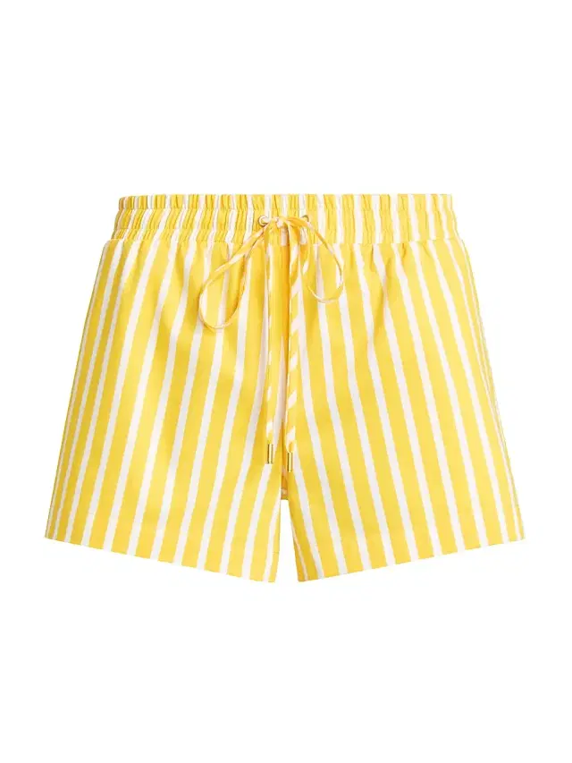 L'AGENCE Women's Royce Striped Cotton-Blend Drawstring Shorts - Dandelion White Stripe