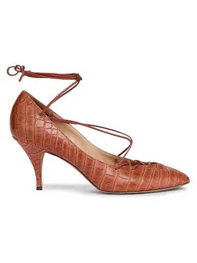 Ulla Johnson Women's Lola Snakeskin-Embossed Leather Ballerina Pumps - Redwood | Thumbnail 1
