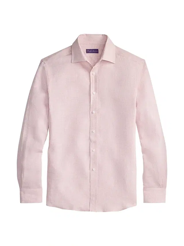 Ralph Lauren Purple Label Men's Houndstooth Linen Shirt - Soft Pink - Size Small