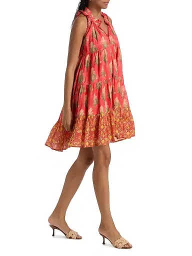 Ro's Garden Women's Sofie Tiered Floral Cotton Minidress - Red - Size Small | Thumbnail 2 Ro's Garden Women's Sofie Tiered Floral Cotton Minidress - Red - Size Small | Thumbnail 2