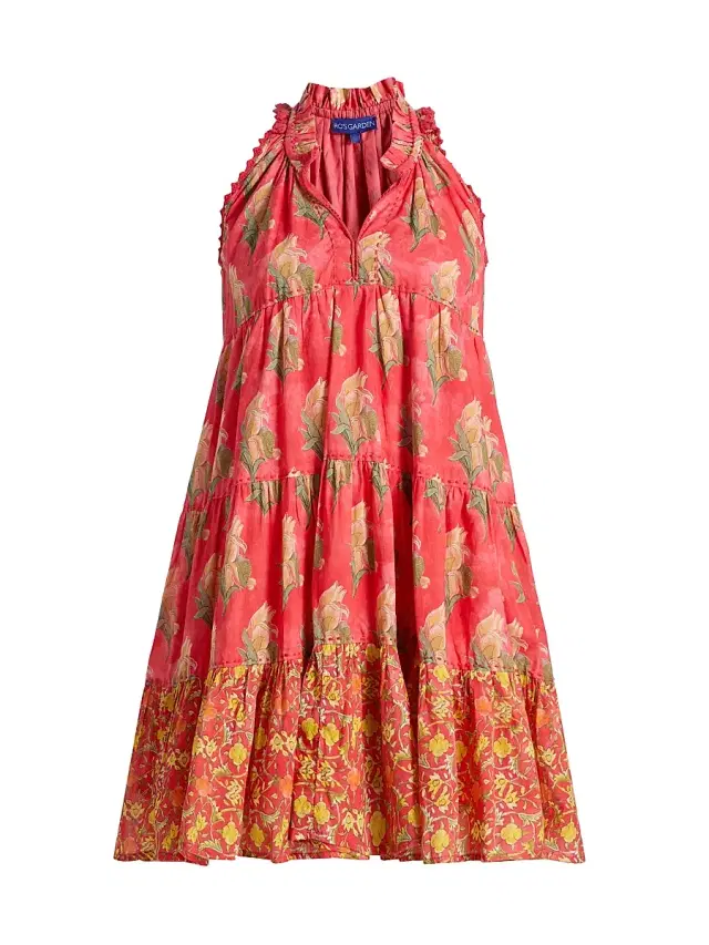 Ro's Garden Women's Sofie Tiered Floral Cotton Minidress - Red