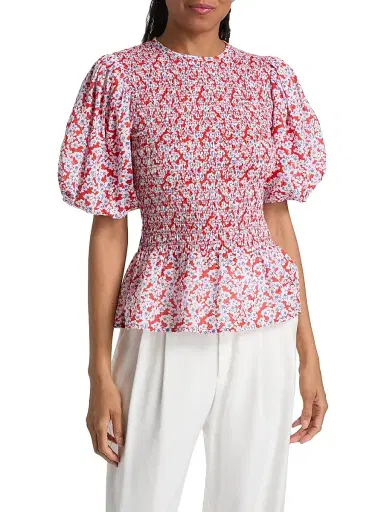 Ro's Garden Women's Luz Floral Cotton Peplum Top - Red | Thumbnail 3 Ro's Garden Women's Luz Floral Cotton Peplum Top - Red | Thumbnail 3