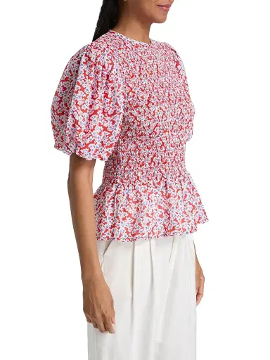 Ro's Garden Women's Luz Floral Cotton Peplum Top - Red | Thumbnail 4 Ro's Garden Women's Luz Floral Cotton Peplum Top - Red | Thumbnail 4