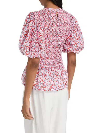 Ro's Garden Women's Luz Floral Cotton Peplum Top - Red | Thumbnail 5 Ro's Garden Women's Luz Floral Cotton Peplum Top - Red | Thumbnail 5