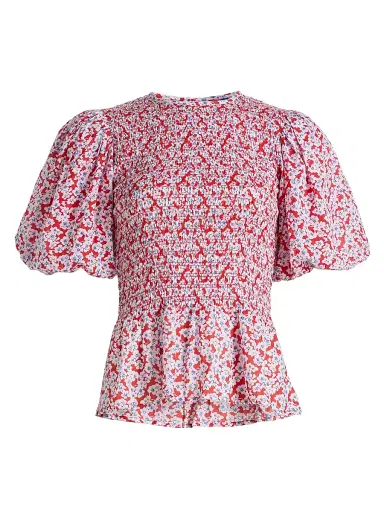 Ro's Garden Women's Luz Floral Cotton Peplum Top - Red | Thumbnail 1 Ro's Garden Women's Luz Floral Cotton Peplum Top - Red | Thumbnail 1