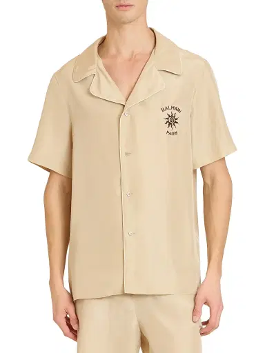 Balmain Men's Sun Embroidered Silk Shirt - Beige Clair Marron | Thumbnail 3 Balmain Men's Sun Embroidered Silk Shirt - Beige Clair Marron | Thumbnail 3