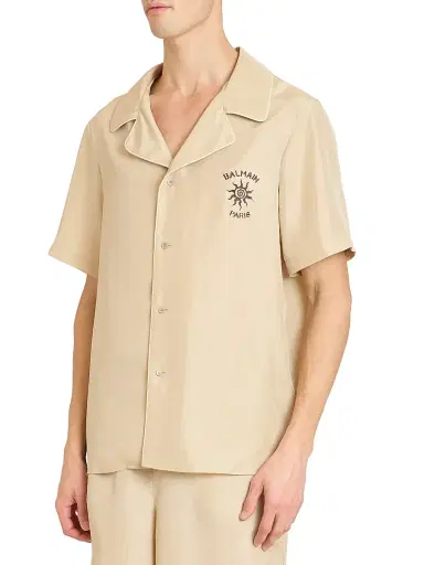 Balmain Men's Sun Embroidered Silk Shirt - Beige Clair Marron | Thumbnail 4 Balmain Men's Sun Embroidered Silk Shirt - Beige Clair Marron | Thumbnail 4