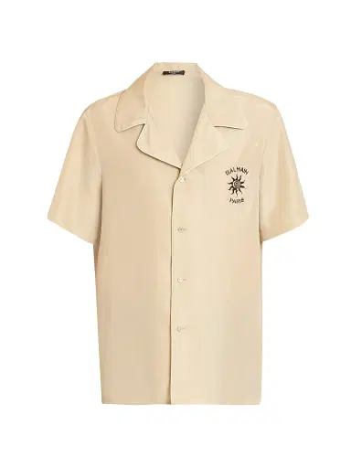 Balmain Men's Sun Embroidered Silk Shirt - Beige Clair Marron | Thumbnail 1 Balmain Men's Sun Embroidered Silk Shirt - Beige Clair Marron | Thumbnail 1