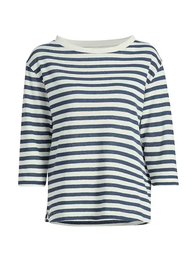 Majestic Filatures Women's Cotton-Linen Striped Top - Marine