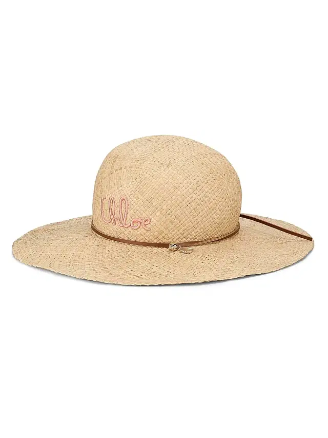 Chloé Girl's Logo Raffia Sun Hat - Apricot