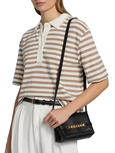 MAJESTIC FILATURES Women's Cotton-Linen Striped Polo Shirt - Coffee Latte - Size Large | Thumbnail 6