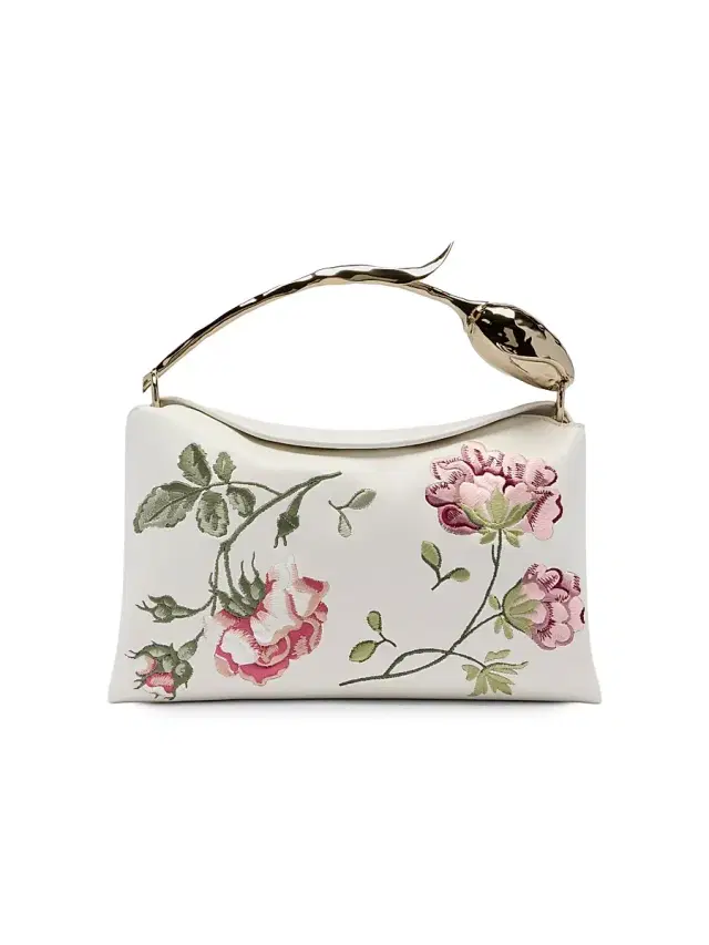 Women's Bloom  Floral-Embroidered Leather Top Handle Bag - Porcelain