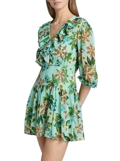 Saloni Women's Susie Floral Ruffled Georgette Minidress - Fiori Mint - Size 12 | Thumbnail 4
