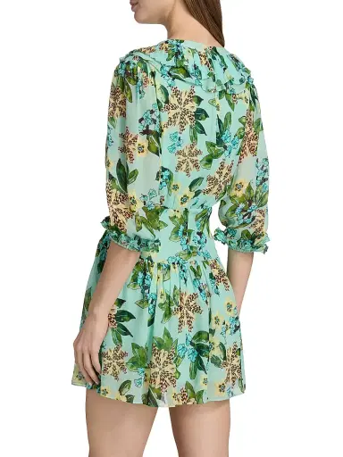 Saloni Women's Susie Floral Ruffled Georgette Minidress - Fiori Mint - Size 12 | Thumbnail 5