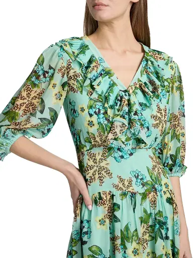 Saloni Women's Susie Floral Ruffled Georgette Minidress - Fiori Mint - Size 12 | Thumbnail 6