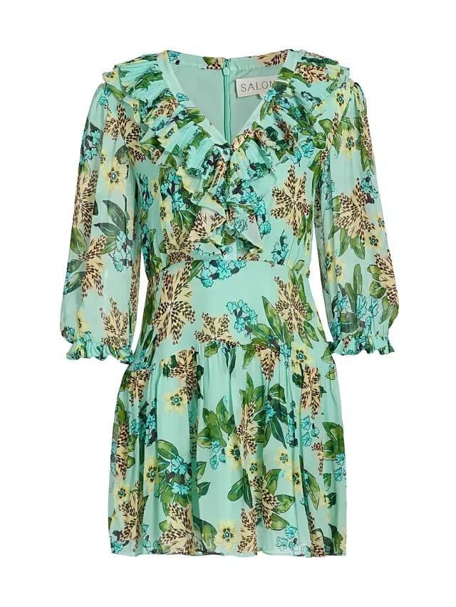 Saloni Women's Susie Floral Ruffled Georgette Minidress - Fiori Mint