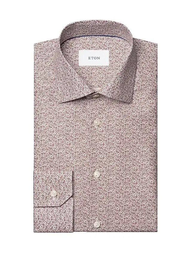 Men's Slim-Fit Floral Twill Shirt - Purple