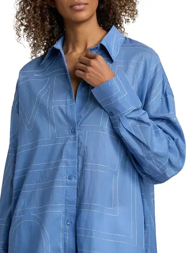 TOTEME Women's Monogram Long Summer Shirt - Cobalt - Size 12 | Thumbnail 6 TOTEME Women's Monogram Long Summer Shirt - Cobalt - Size 12 | Thumbnail 6