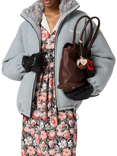 Miu Miu Women's Fleece Down Jacket - Grey - Size 6 | Thumbnail 2 Miu Miu Women's Fleece Down Jacket - Grey - Size 6 | Thumbnail 2