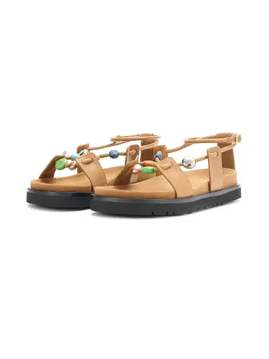 Loewe Women's x Paula's Ibiza Pebble Beads Fussbett Leather Sandals - Camel - Size 11 | Thumbnail 2